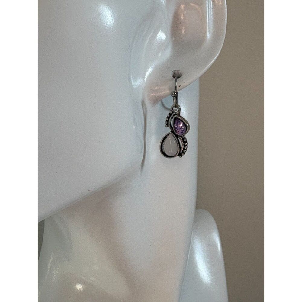 Silver & Purple Rhinestone Earrings NWT 1.5"